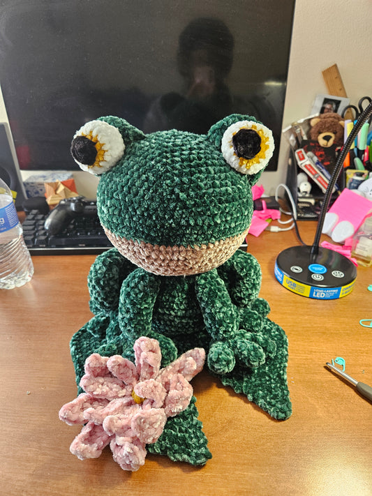 Velvet Frog Plush with Lily Pad and Flower